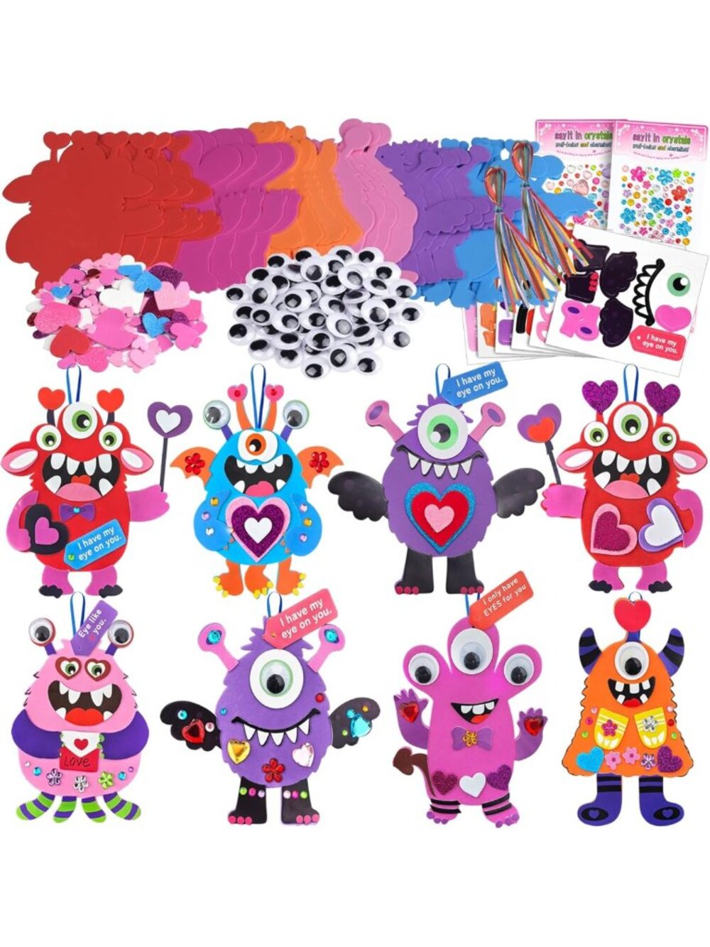 DIY Valentine Foam Shapes Craft Kits - 24 Sets Kids Holiday Art Stickers